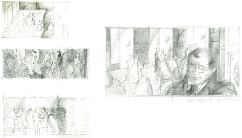 More of Igor Karash's exploratory sketches for War and Peace