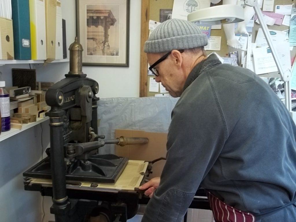 Harry Brockway printing at his home