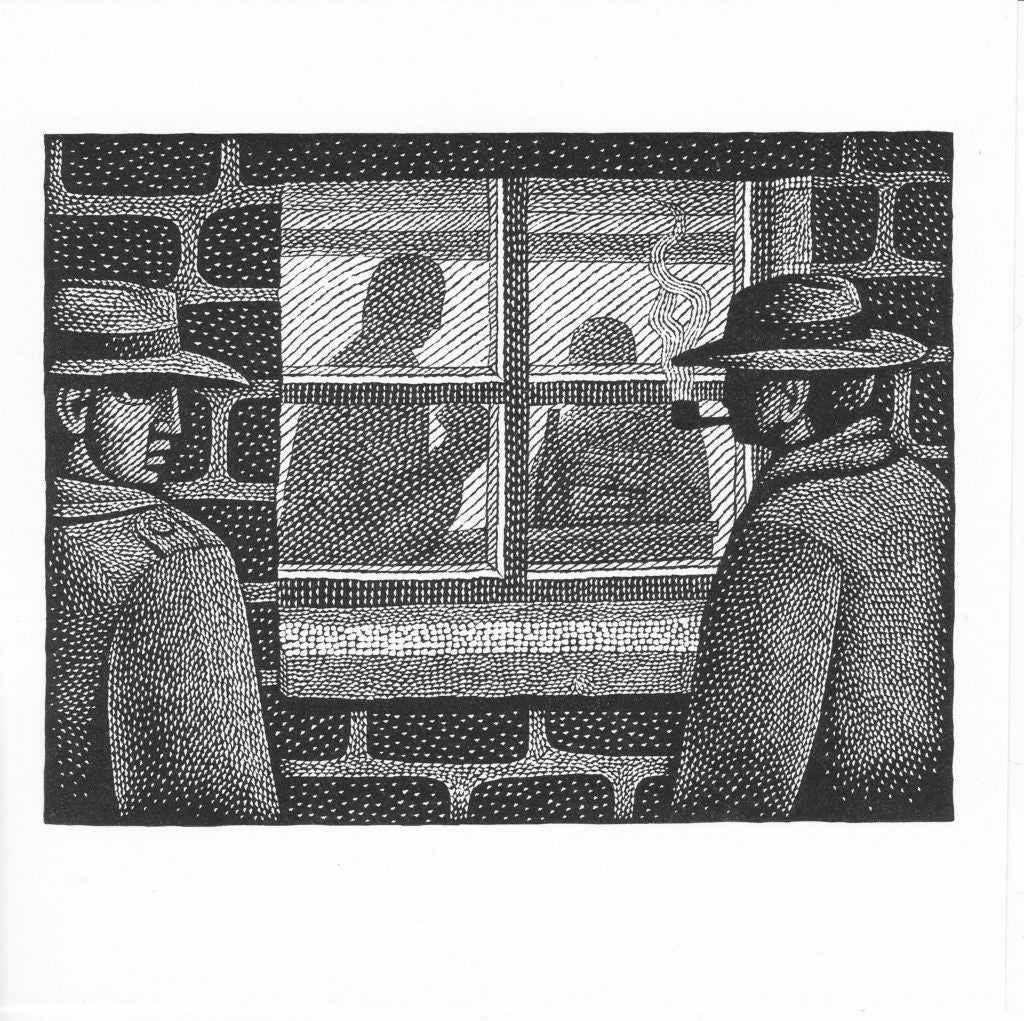 Illustration of Maigret at the cottage window, The Folio Society 2018