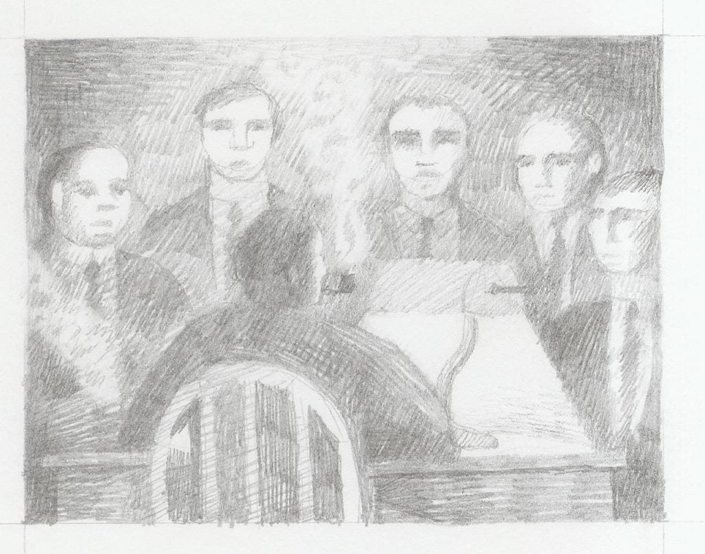 A draft of the five inspectors in Maigret, The Folio Society