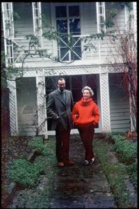 Derrick and Mavis leaving Hunt Cottage, Hampstead, London, November 1958, photograph by Gerti Deutsch