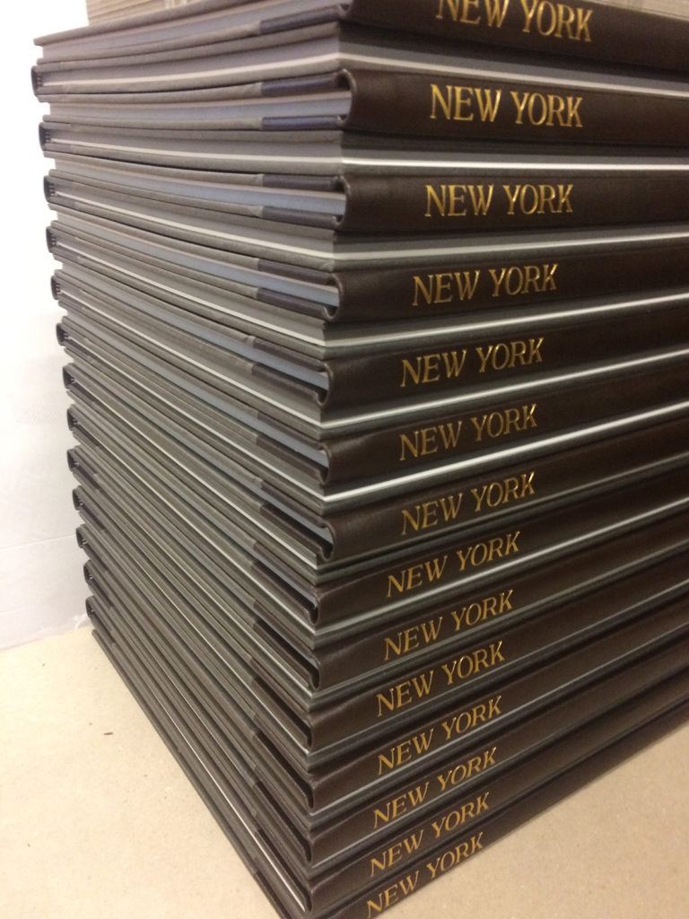 Limited editions of London & New York, stacked at the binders Smith Settle in Yorkshire, UK