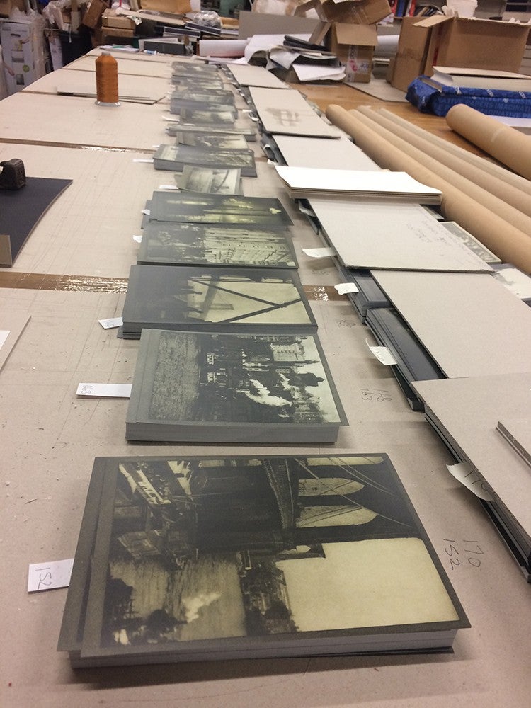 The photogravures for London & New York, laid out at the binders Smith Settle in Yorkshire, UK