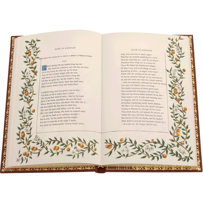One of Love’s speeches beautifully bordered with foliage, fruits and flowers (pages 52 – 53)