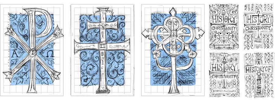 Initial cover sketches for A History of Christianity, by artist Jamie Clarke Initial cover sketches for A History of Christianity, by artist Jamie Clarke