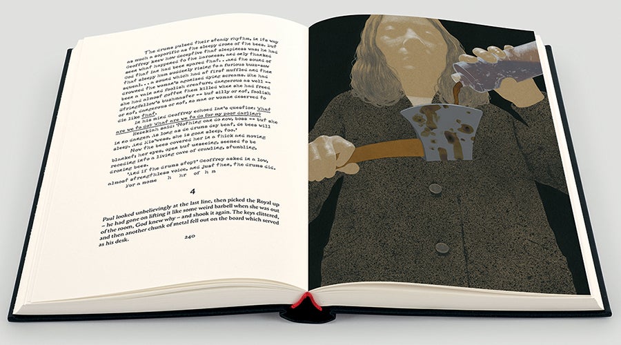 An open page in the Folio edition of Misery, showing the different fonts used An open page in the Folio edition of Misery, showing the different fonts used