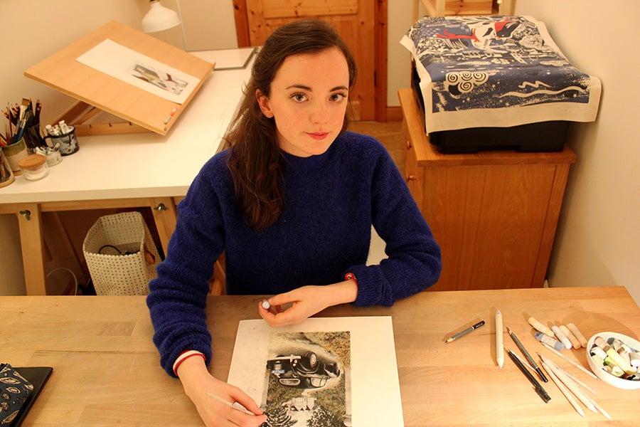 Artist Sally Dunne in her studio Artist Sally Dunne in her studio