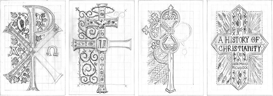 Initial pencil sketches of the covers for A History of Christianity, by artist Jamie Clarke Initial pencil sketches of the covers for A History of Christianity, by artist Jamie Clarke